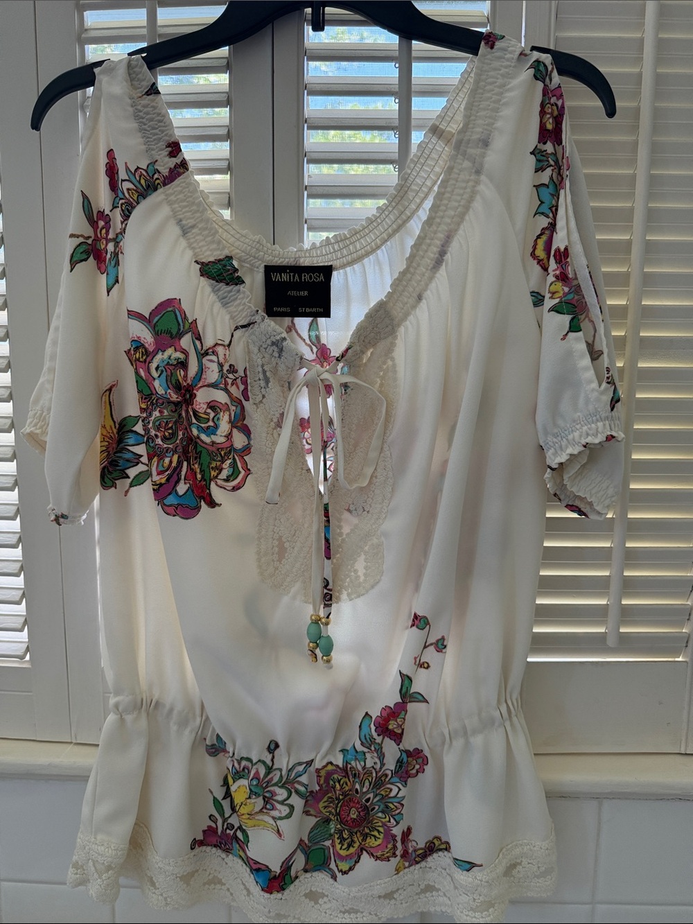 White Floral Tie-Front Peasant Tunic